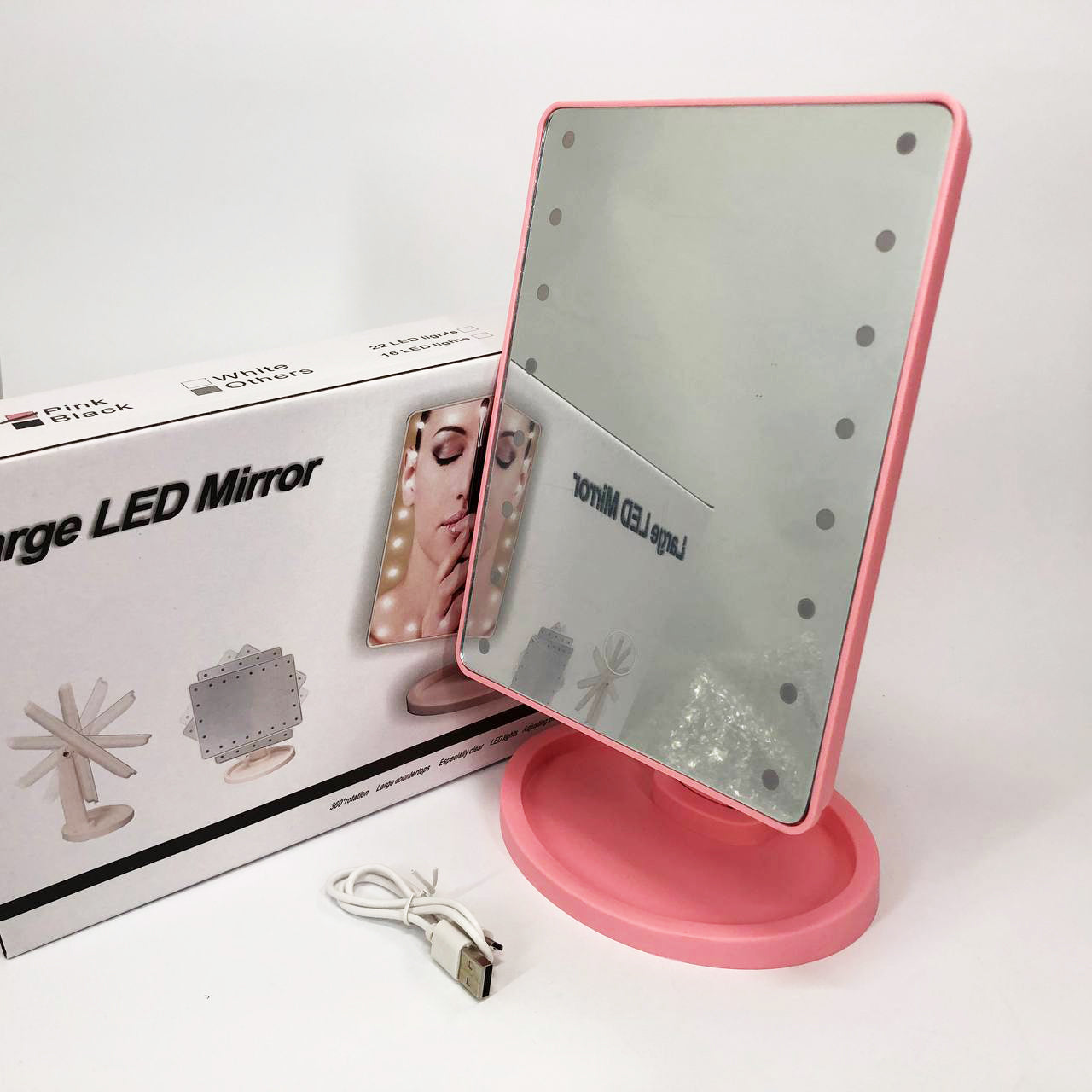 Зеркало для макияжа с 16 LED подсветкой Mirror, косметическое зеркало с подсветкой. Цвет: розовый