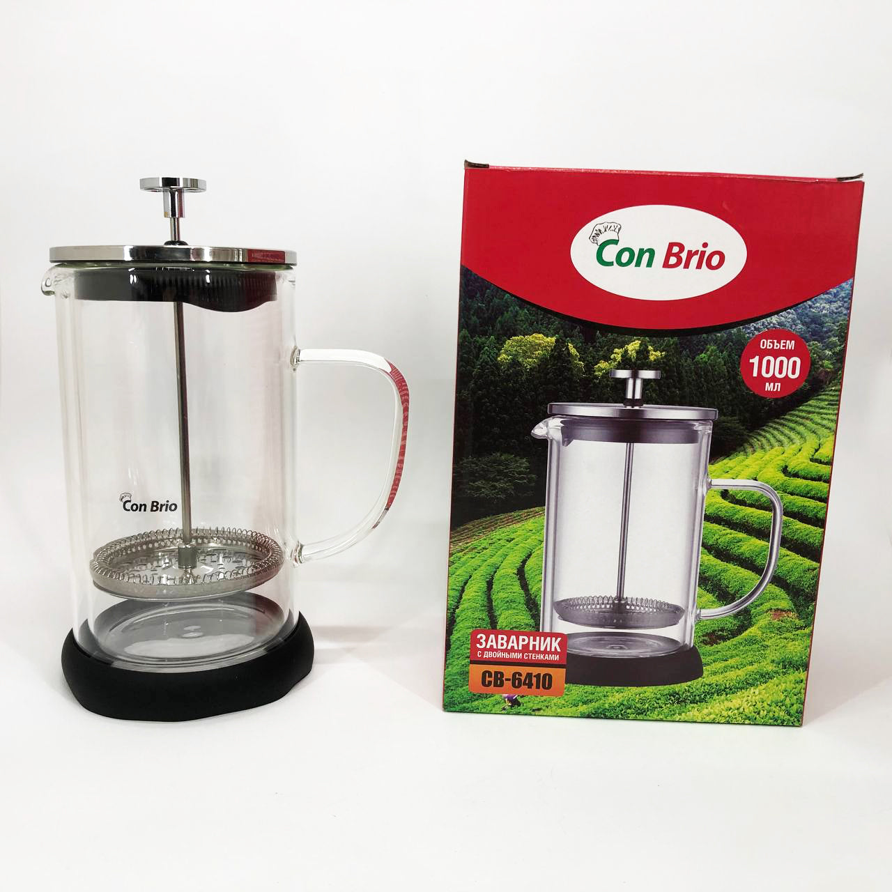 Заварник с двойными стенками Con Brio 1л CB-6410, Френч-пресс с поршнем, Френч-пресс с ручкой