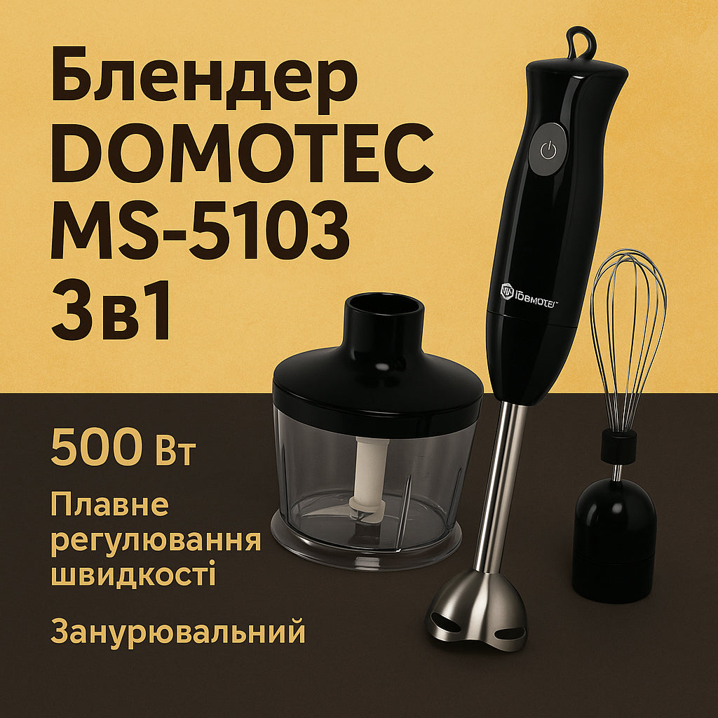Блендер DOMOTEC MS-5103 3в1 погружной, 500 Вт, ручной погружной блендер, электрический блендер