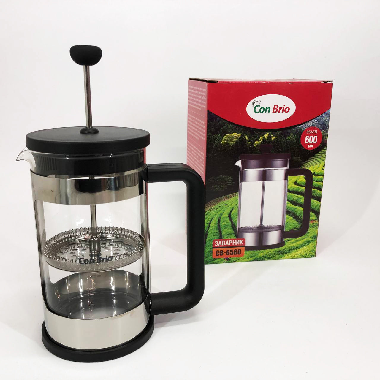 Френч-пресс Заварник для чая и кофе Con Brio CB-6560 600 мл, Чайник заварочный стеклянный качественный