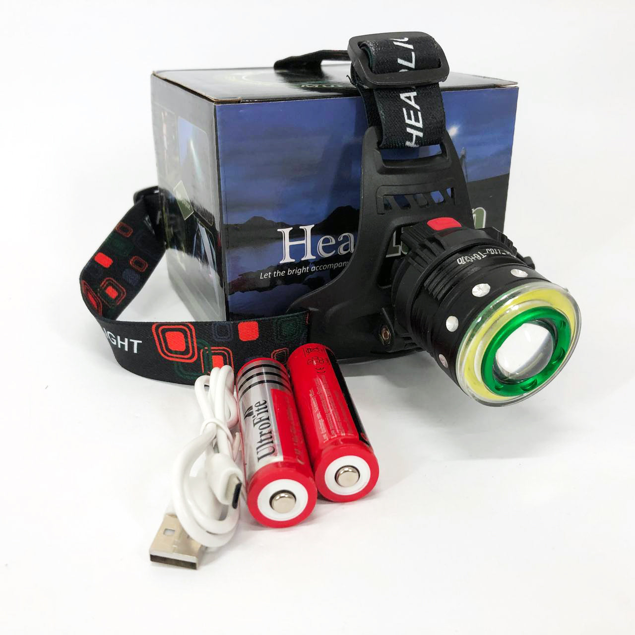 Фонарь налобный Police T105-T6+COB аккумуляторный, водонепроницаемый фонарик, головной фонарик