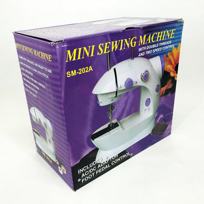 Мини швейная машинка FHSM 202 4 в 1 с педалью и подсветкой + адаптер 220V, Швейная машина для детей