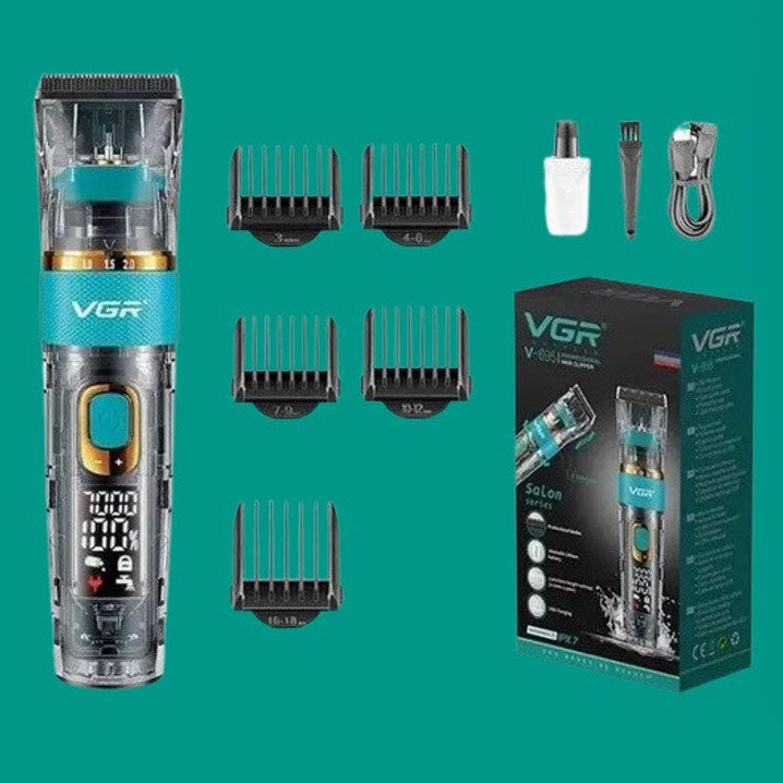 Машинка для стрижки волос и бороды VGR V-695 с LED дисплеем IPX7 влагозащита, Окантовочная машинка