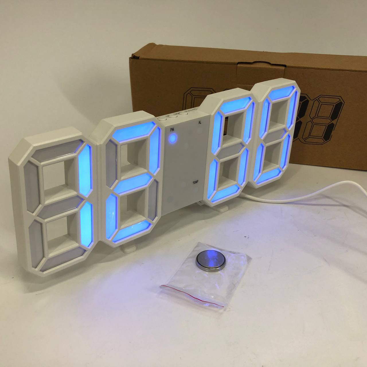 Часы настольные LY-1089 с белой подсветкой LED синие, Часы настольные профессиональные электронные