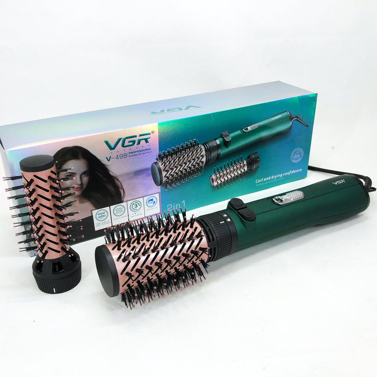 Фен щетка для волос 2 в 1 VGR V-498, стайлер браш, Фен для красивой укладки волос, Фен для ломких волос
