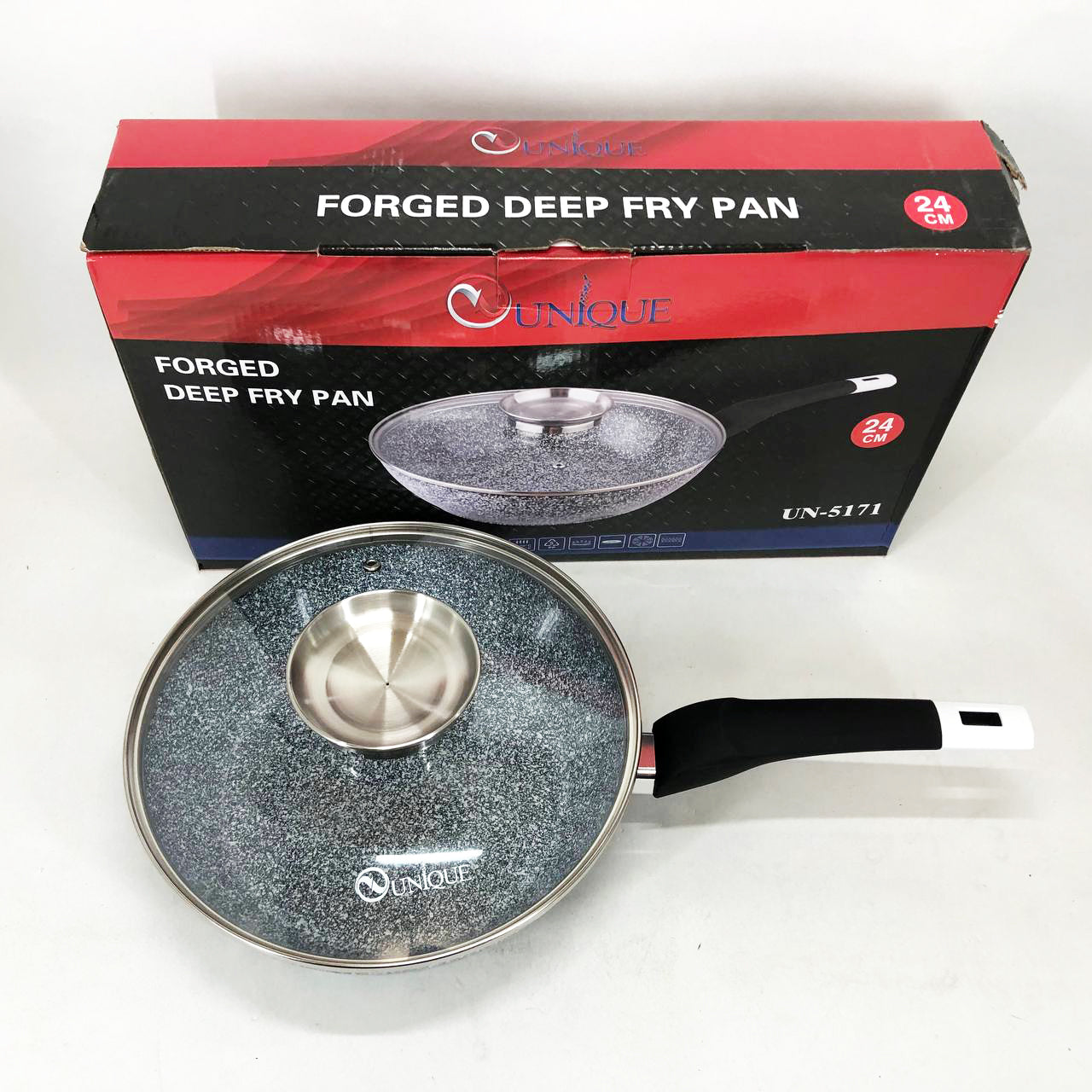 Сковорода глубокая с крышкой Unique UN-5171 24 см, Сковорода для приготовления на плите, удобная на кухню