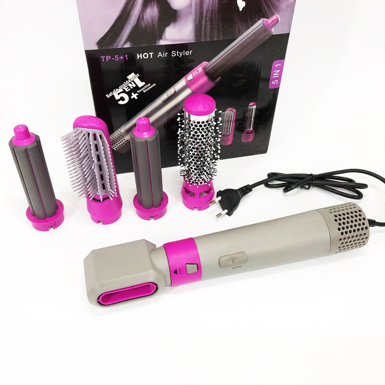 Фен-щетка стайлер 5 в 1 мультистайлер для завивки и укладки волос воздушный с насадками