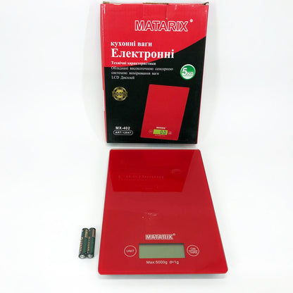 Весы кухонные MATARIX MX-402 5 кг с дисплеем, Кухонные весы для продуктов домашние. Цвет: красный