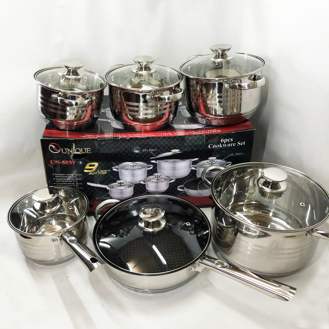 Набор посуды UNIQUE UN-5037 12 предметов (16; 16; 18; 20; 24; сковорода 24 см)