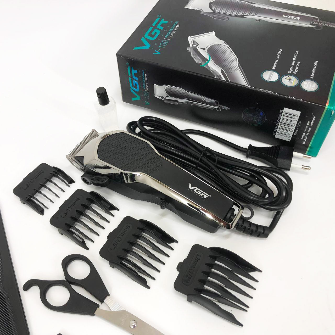 Машинка для стрижки VGR V-130 проводная профессиональная с насадками для окантовки триммер для волос