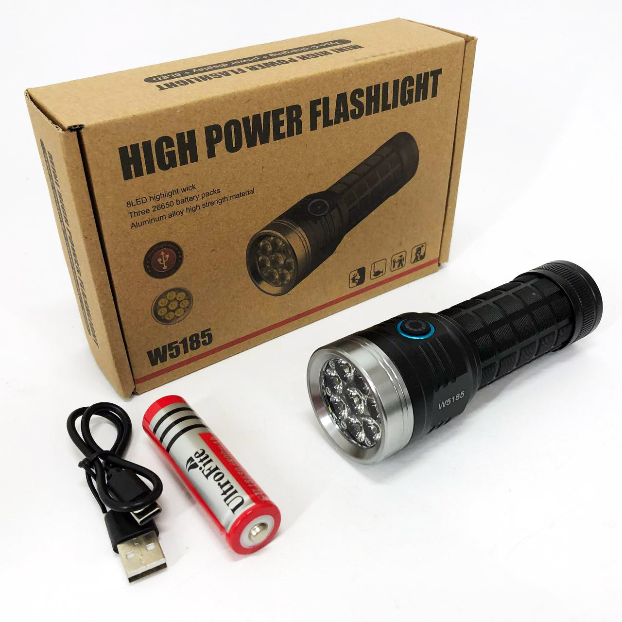 Фонарик компактный PLD W5185-8XHP360, Высококачественный фонарик, Долговечный светодиодный фонарь