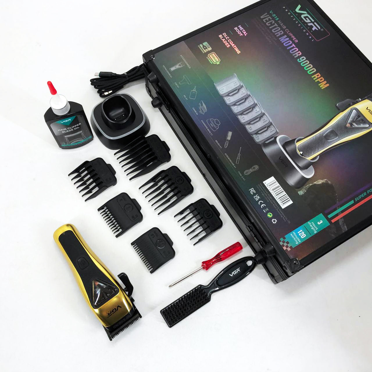 Машинка для стрижки VGR V-015 аккумуляторная беспроводная профессиональная 6 насадок