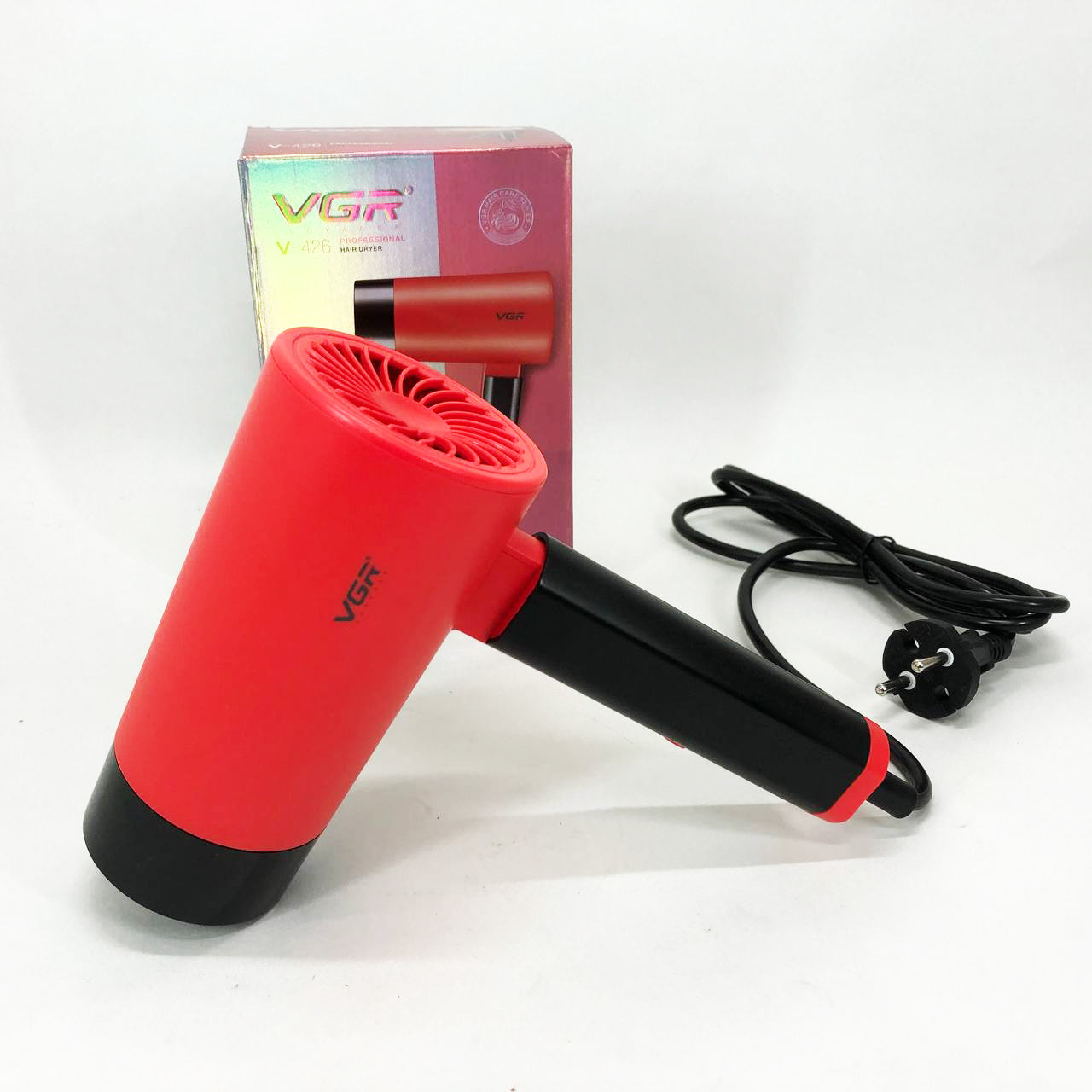 Фен со складной ручкой для волос VGR V-426 2000Вт, Стильный фен для укладки волос. Цвет: красный