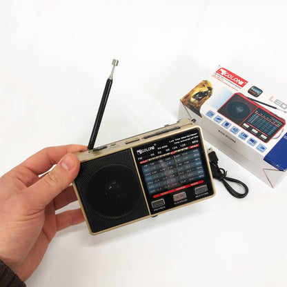 Радио GOLON RX-8866 цифровой портативный радиоприемник с фонариком функцией PowerBank. Цвет: золотой