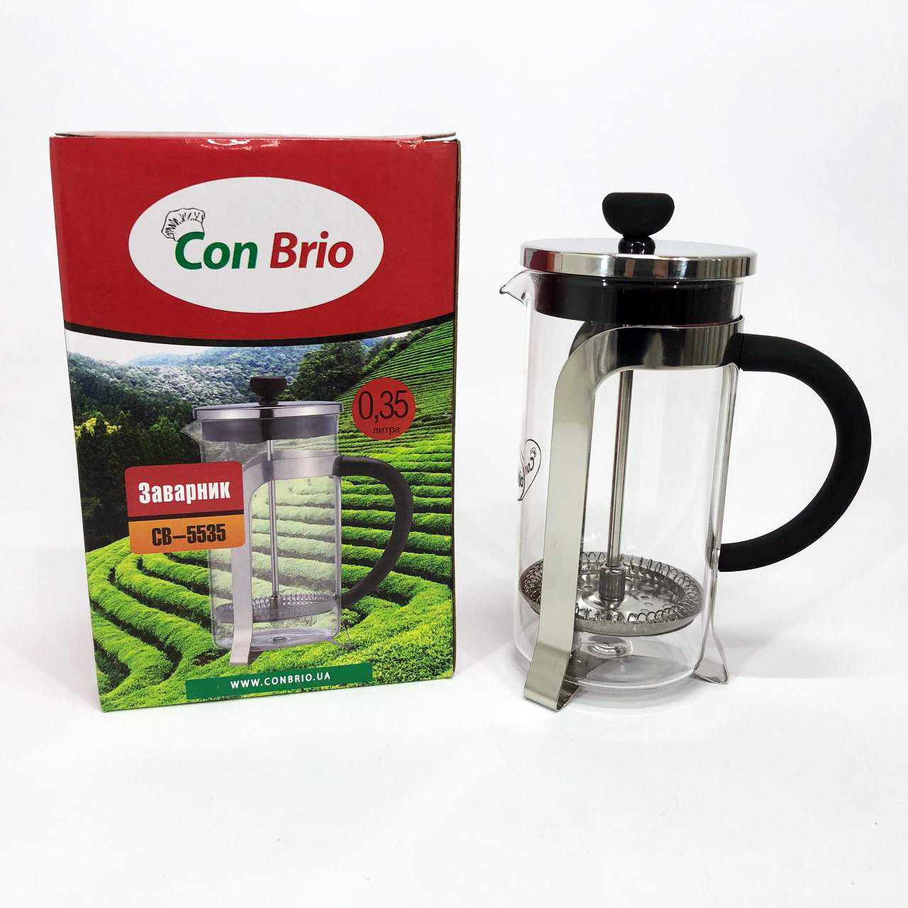 Заварник 350 мл стекло + нержавеющая сталь Con Brio CB-5535, Чайник для заваривания трав красивый
