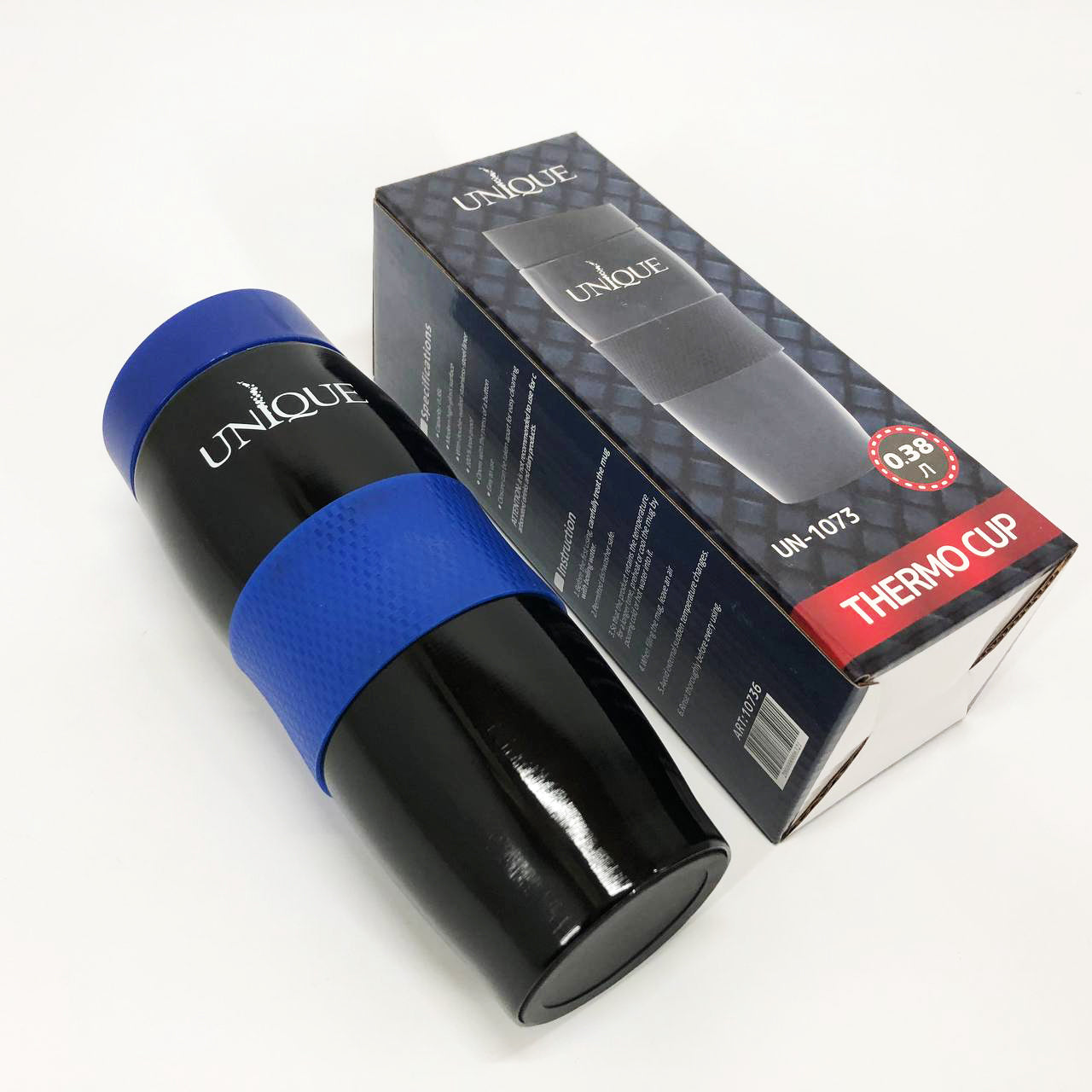 Термокружка UNIQUE UN-1073 0.38 л, Термос из нержавейки металлический. Цвет: синий
