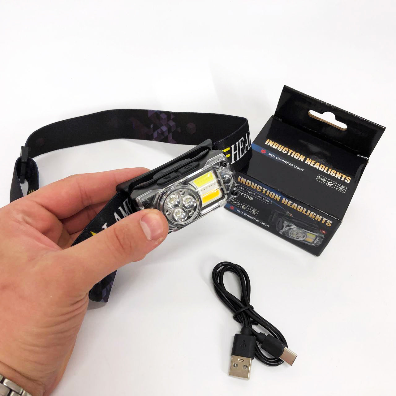 Фонарь налобный YY-19B-3SMD+2COB(white+yellow+red), Налобный фонарик с usb зарядкой