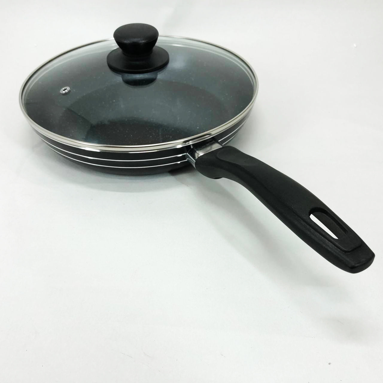 Сковорода с крышкой 24 см темный мрамор UNIQUE UN-5164 | Антипригарная сковорода | Мраморная сковорода