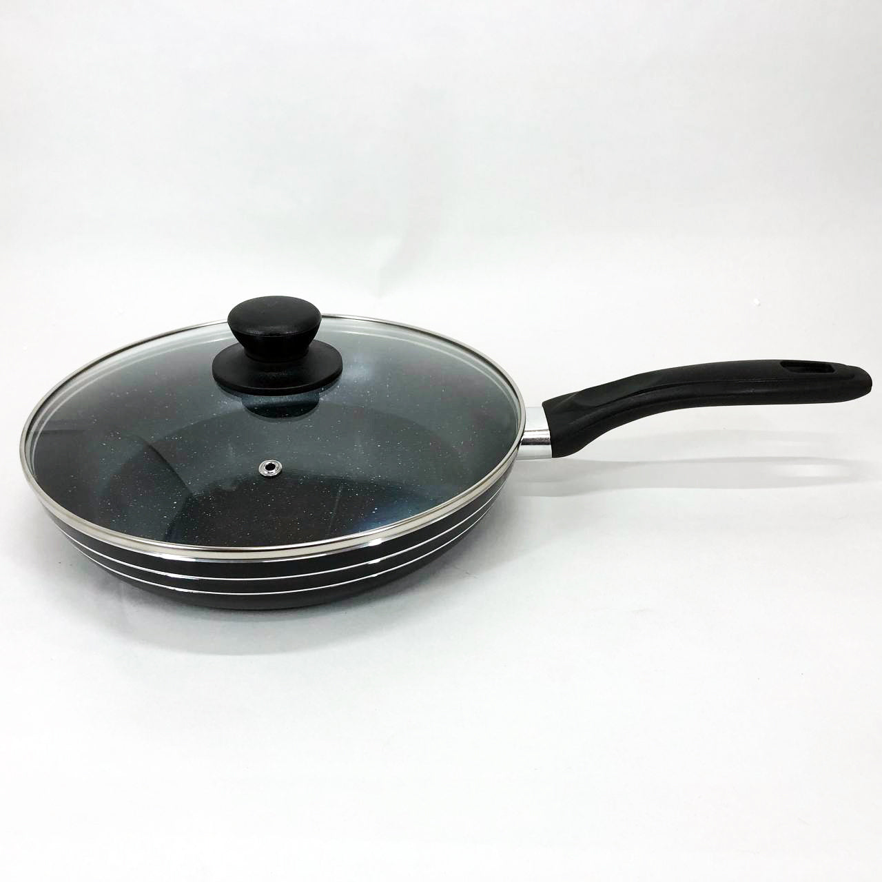 Сковорода с крышкой 24 см темный мрамор UNIQUE UN-5164 | Антипригарная сковорода | Мраморная сковорода