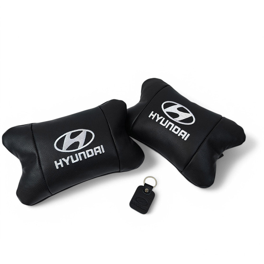 Набор подушек для авто Hyundai 2шт, натуральная кожа, черный цвет, комфортные подголовники в автомобиль