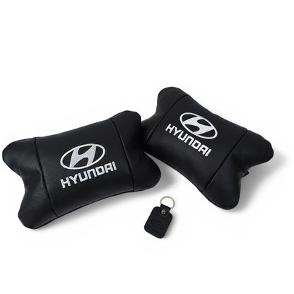 Набор подушек для авто Hyundai 2шт, натуральная кожа, черный цвет, комфортные подголовники в автомобиль