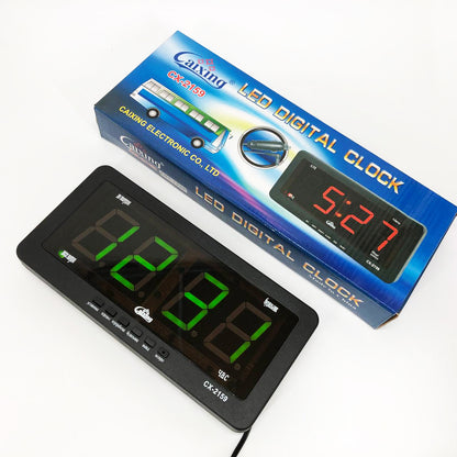 Часы электронные Caixing CX 2159 12В 220В Настольные Настенные Будильник Черный корпус Зеленые цифры