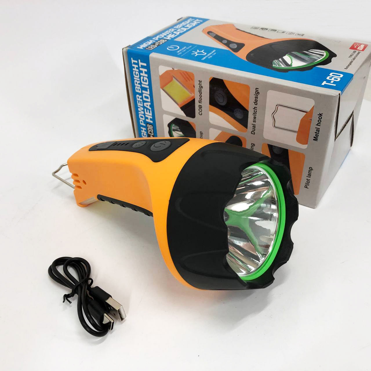 Фонарь ручной T60-3W-COB с крюком, Освещение для кемпинга, Лампа для кемпинга подвесная аккумуляторная