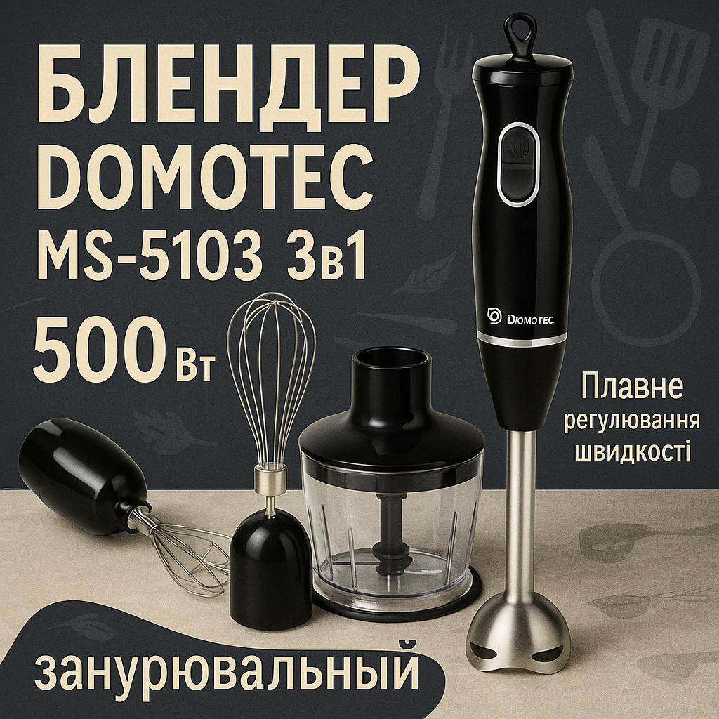 Блендер DOMOTEC MS-5103 3в1 погружной, 500 Вт, ручной погружной блендер, электрический блендер