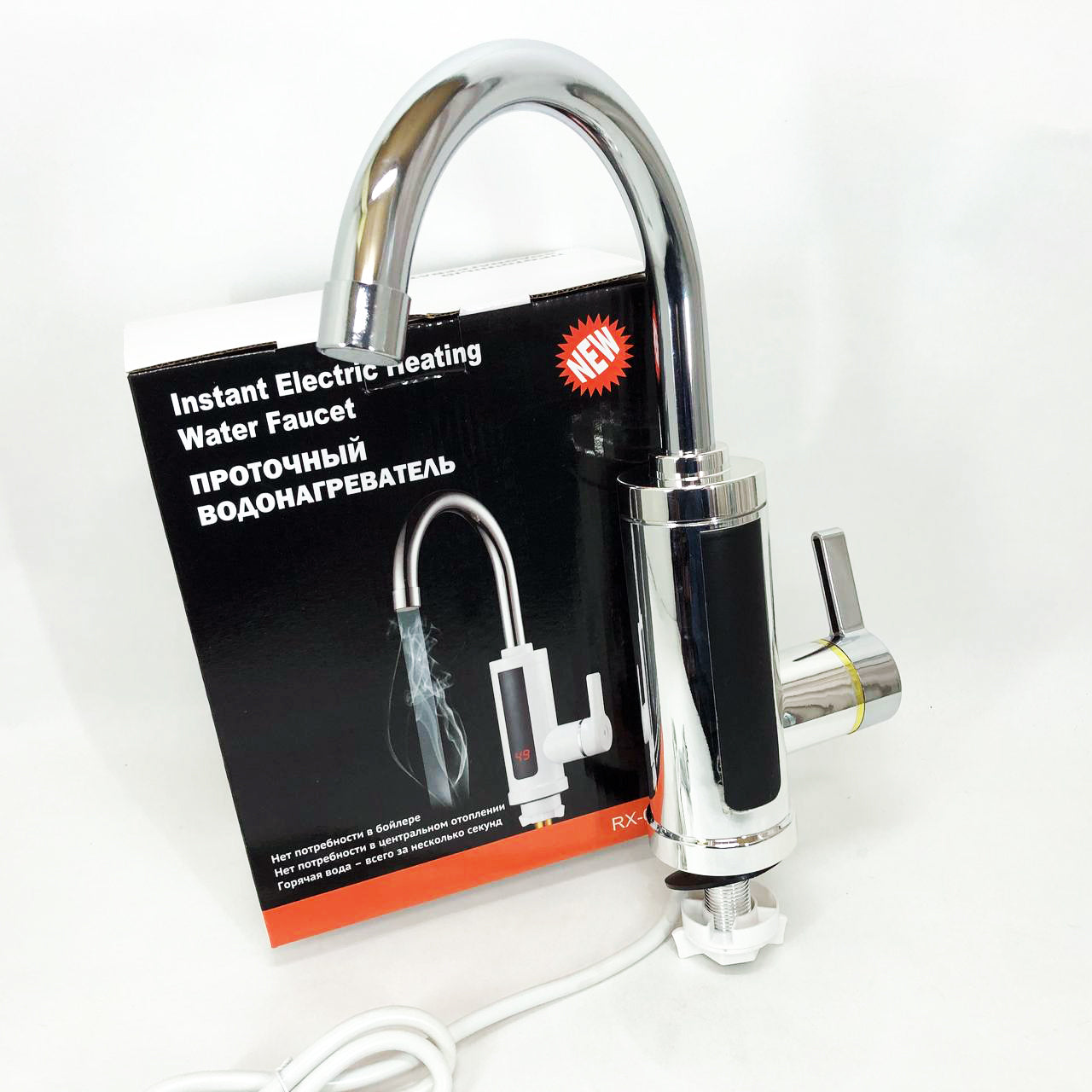 Водонагреватель проточный Delimano RX-0111c LCD дисплеем 3 кВт Кран электрический нижнее подключение