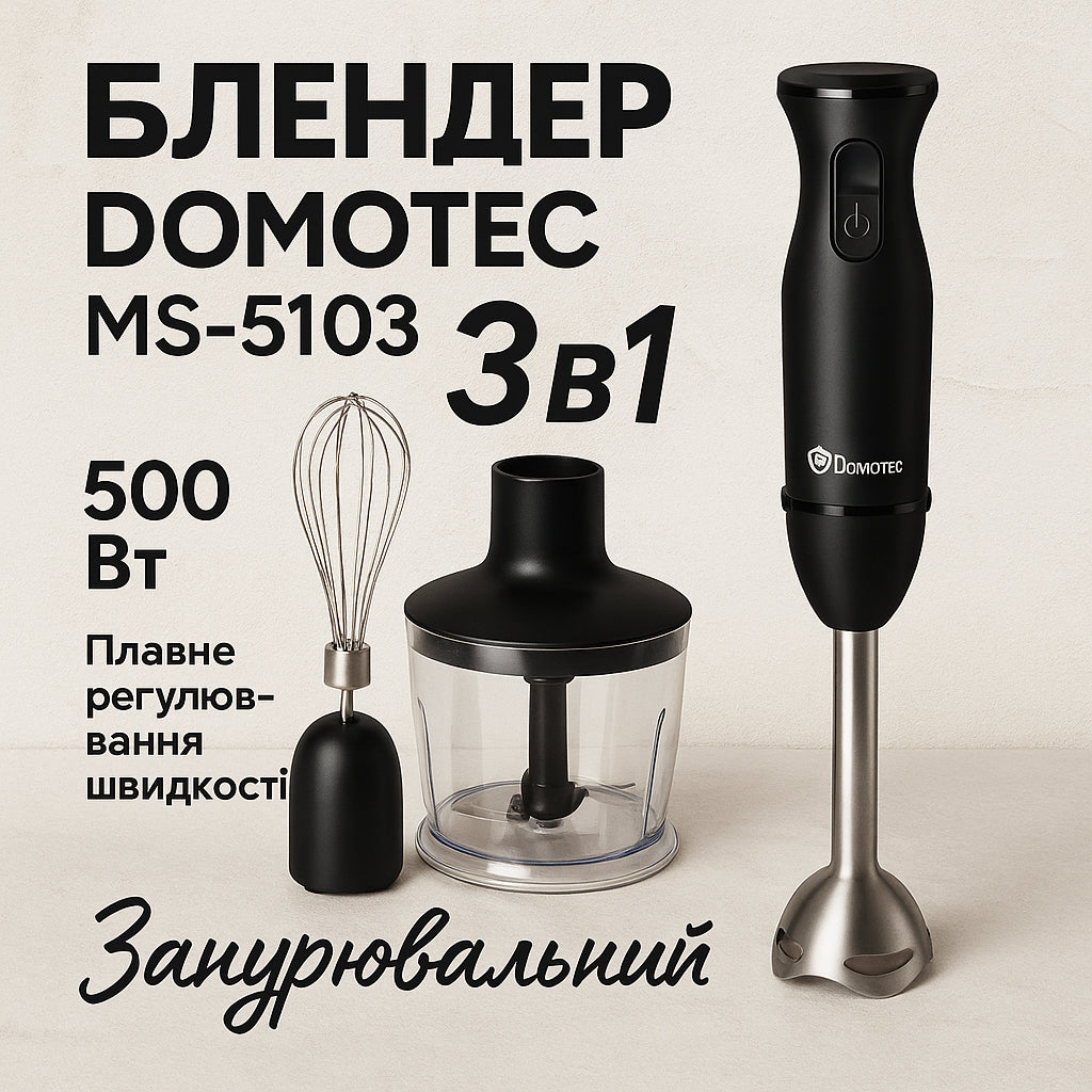 Блендер DOMOTEC MS-5103 3в1 погружной, 500 Вт, ручной погружной блендер, электрический блендер