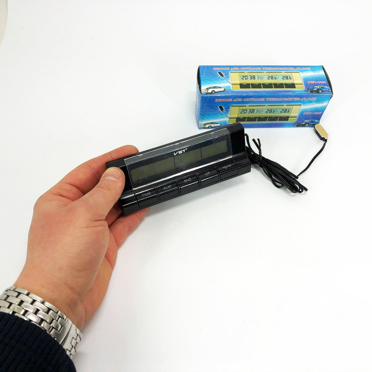 Авточасы с термометром VST-7037