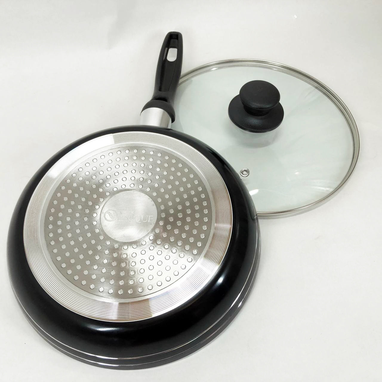 Сковорода с крышкой 24 см темный мрамор UNIQUE UN-5164 | Антипригарная сковорода | Мраморная сковорода