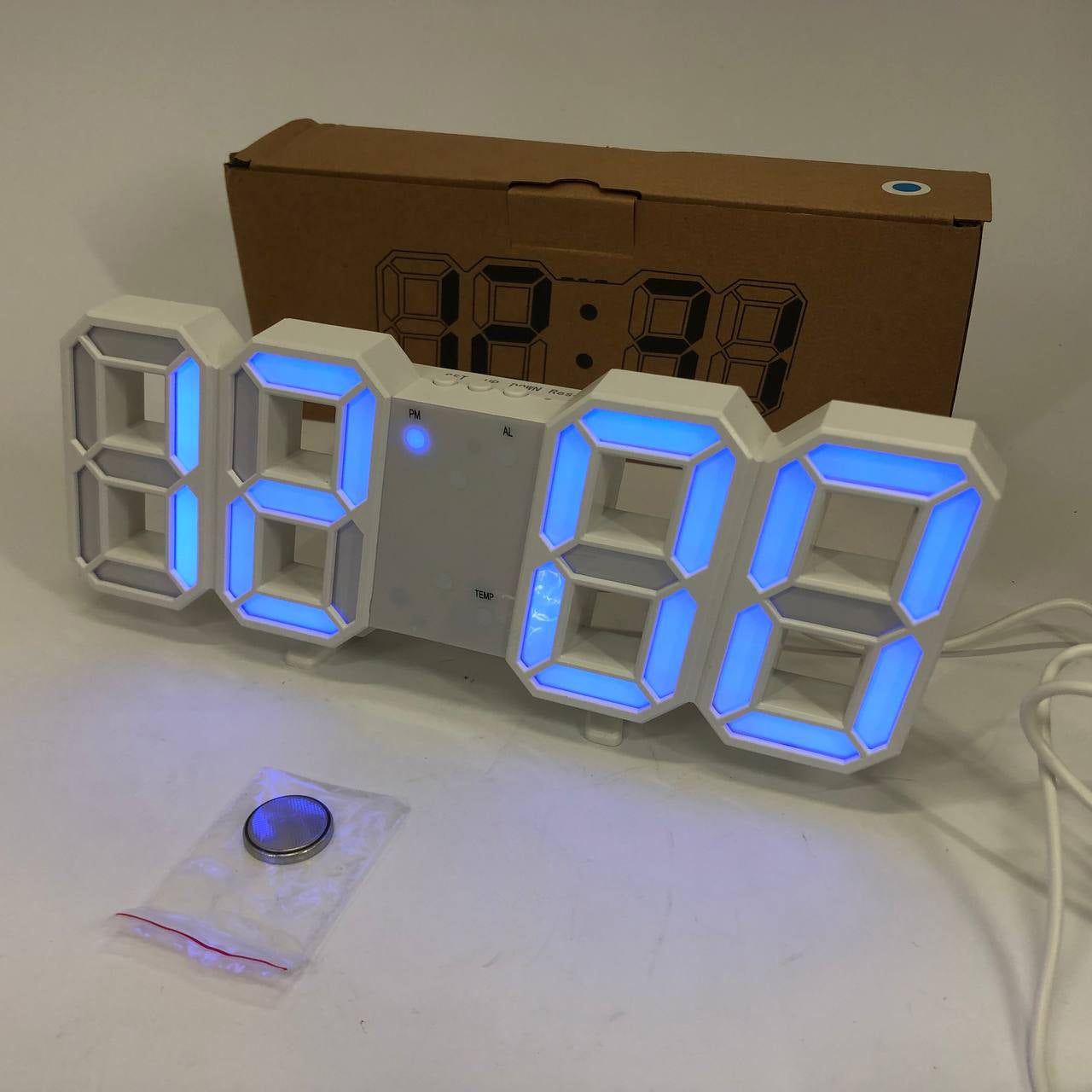 Часы настольные LY-1089 с белой подсветкой LED синие, Часы настольные профессиональные электронные