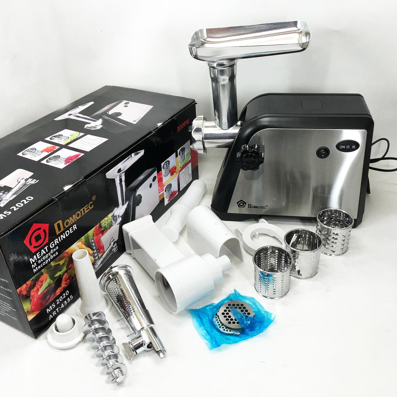 Электрическая мясорубка Domotec MS-2020 с насадкой для томатов и терками 2600 W