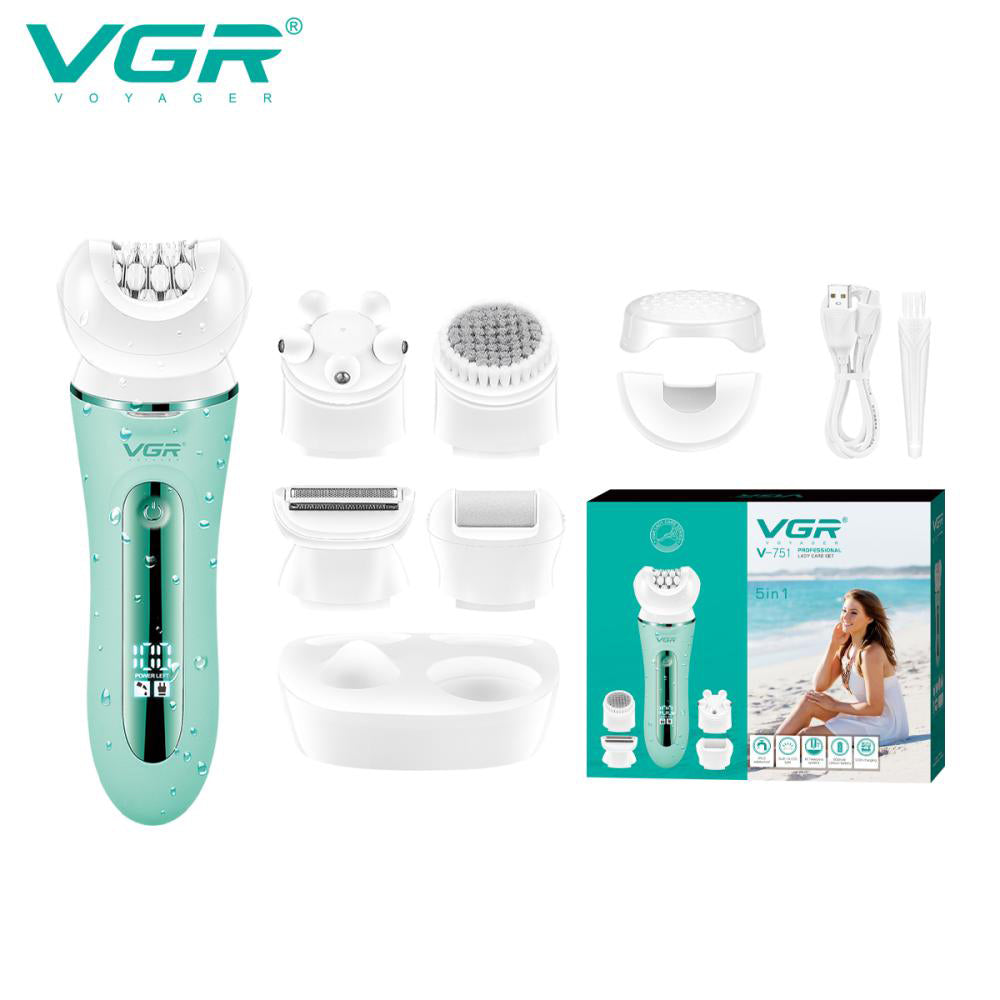 Эпилятор VGR 5 в 1 V-751, 5 насадок. Цвет: зеленый