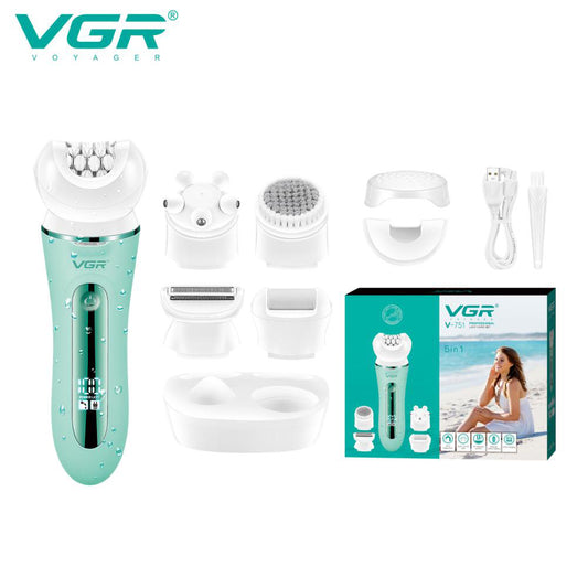 Эпилятор VGR 5 в 1 V-751, 5 насадок. Цвет: зеленый