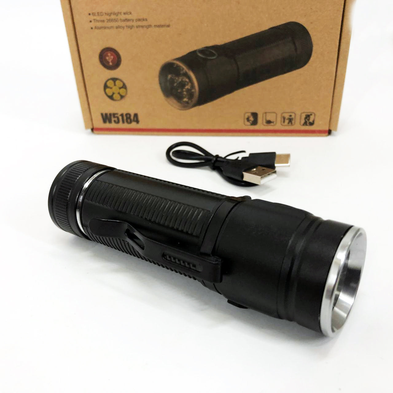 Ручний ліхтарик W5184-6XHP360, Супер яскравий ліхтарик, Суперпотужний пошуковий ручний ліхтар тактичний