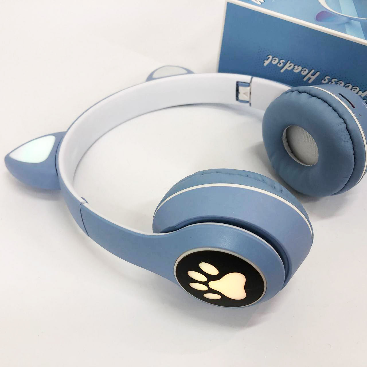 Беспроводные наушники с кошачьими ушками и RGB подсветкой Cat VZV 23M. Цвет: голубой