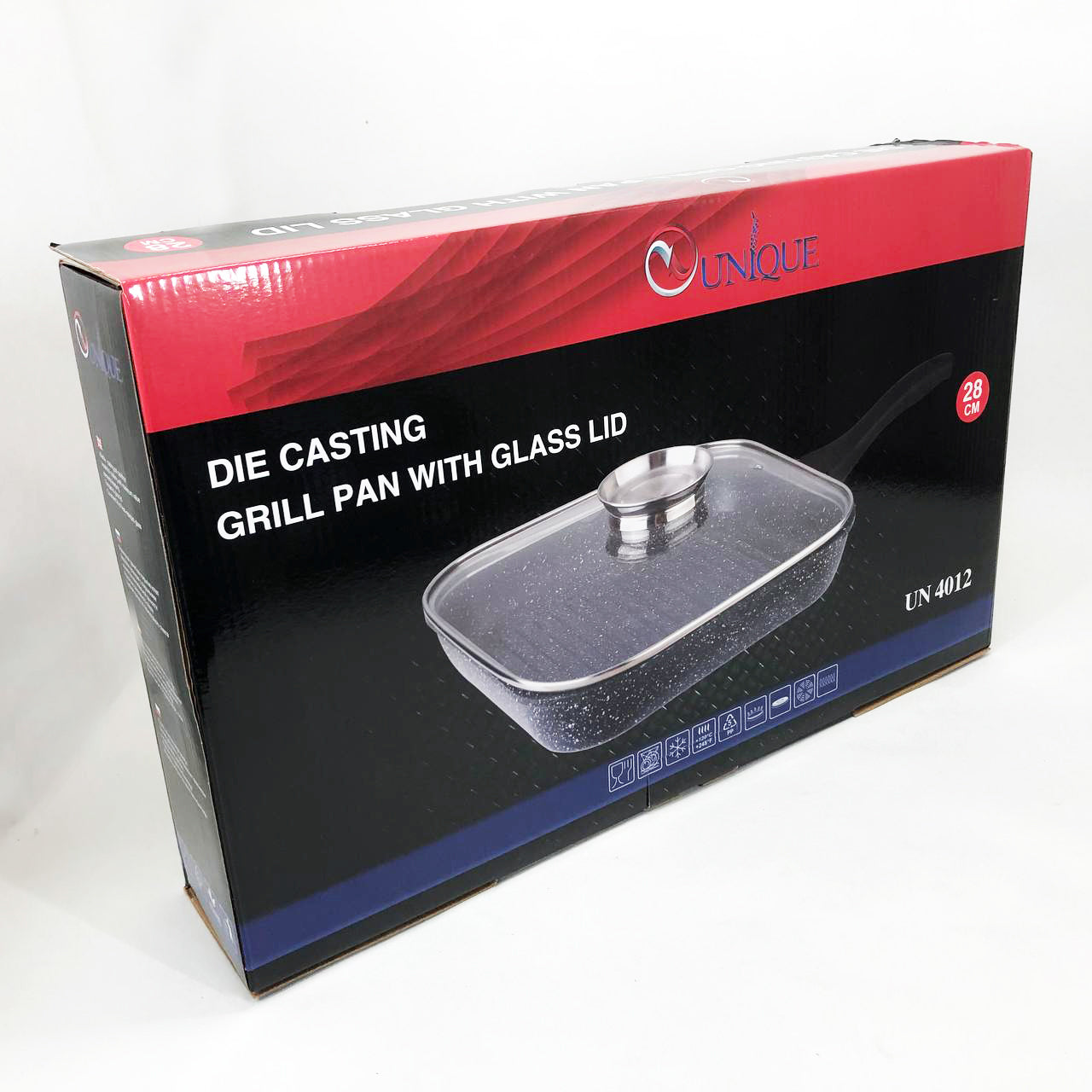 Сковорода гриль UNIQUE UN-4012 стильная 24см, Надежная сковорода с антипригарным покрытием