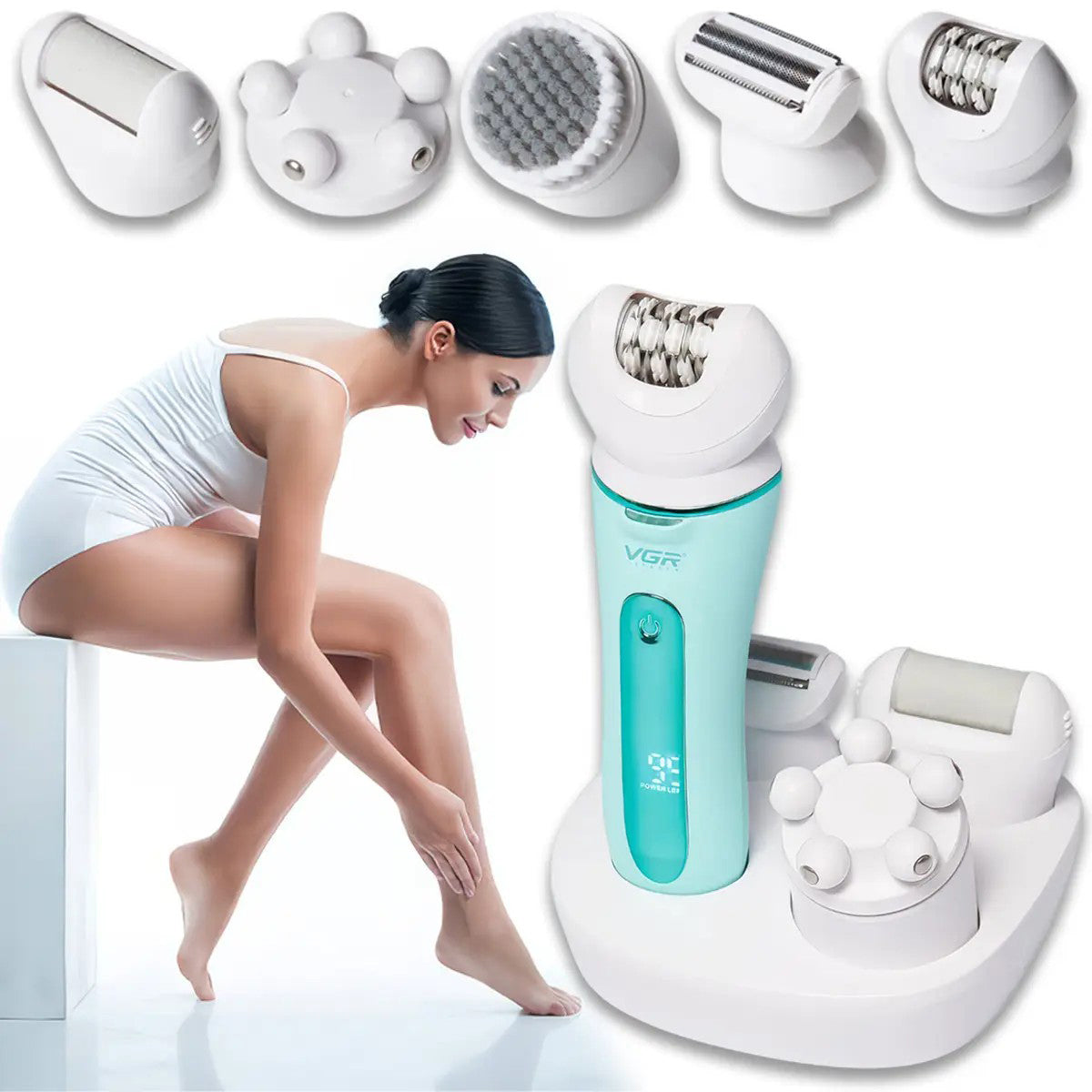 Эпилятор VGR 5 в 1 V-751, 5 насадок. Цвет: зеленый