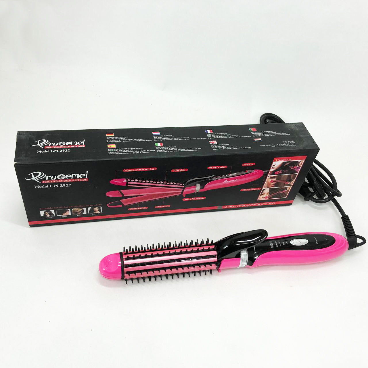Плойка-утюжок 3в1 Gemei GM-2922, Современные щипцы для завивки волос, Прибор для завивки. Цвет: розовый