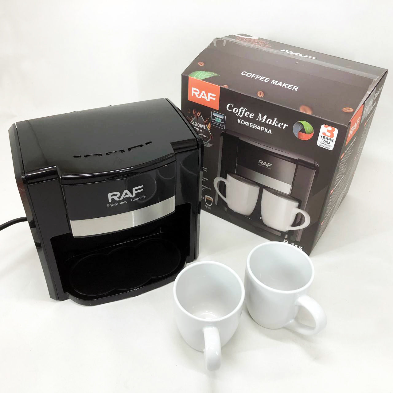 Кофеварка 2 чашки полуавтоматическая RAF R.115 650 Вт,  Капельная кофеварка электрическая для кухни