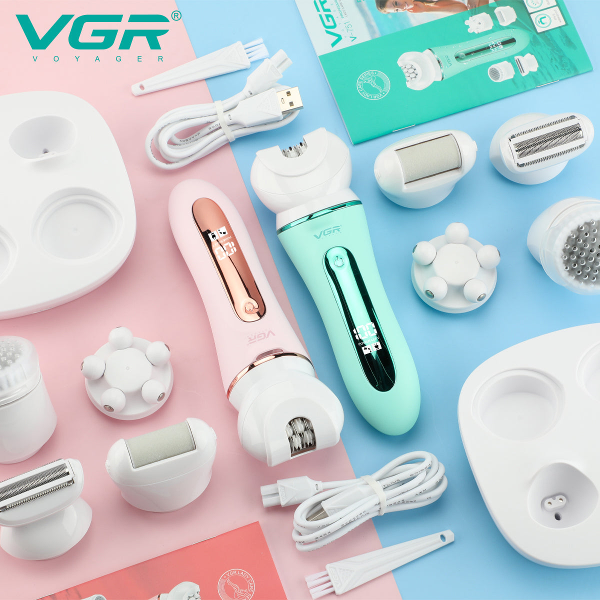 Эпилятор VGR 5 в 1 V-751, 5 насадок. Цвет: розовый