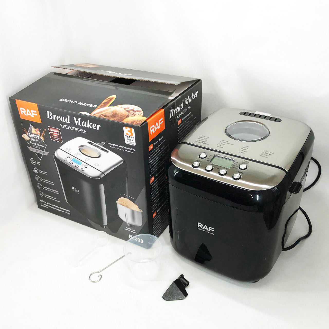 Хлебопечка RAF R.208, 600 Вт, до 1000 г, с функцией безглютеновой выпечки