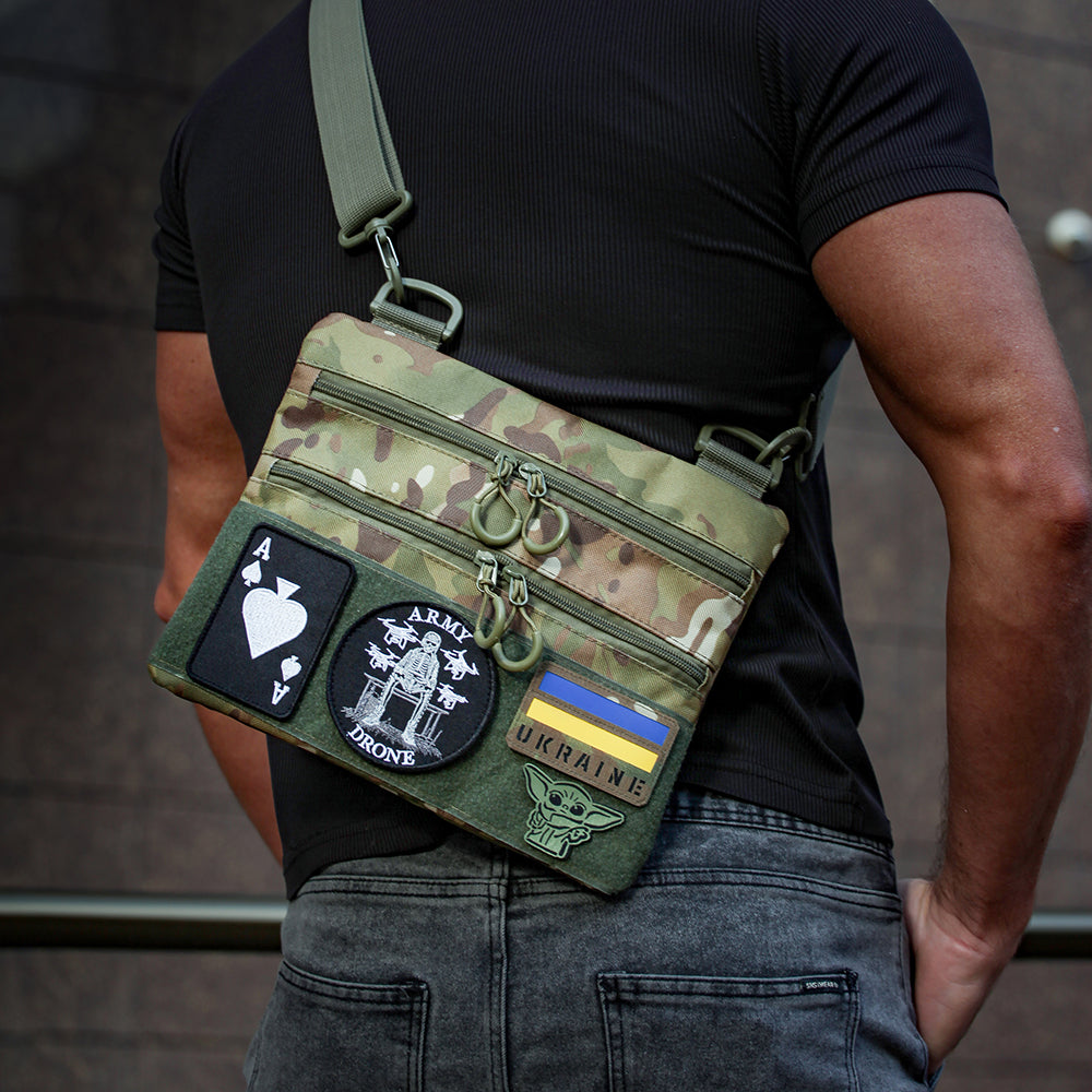 Сумка-кобура наплечна мультикам з липучкою для шевронів, тактична сумка чоловіча з кордури