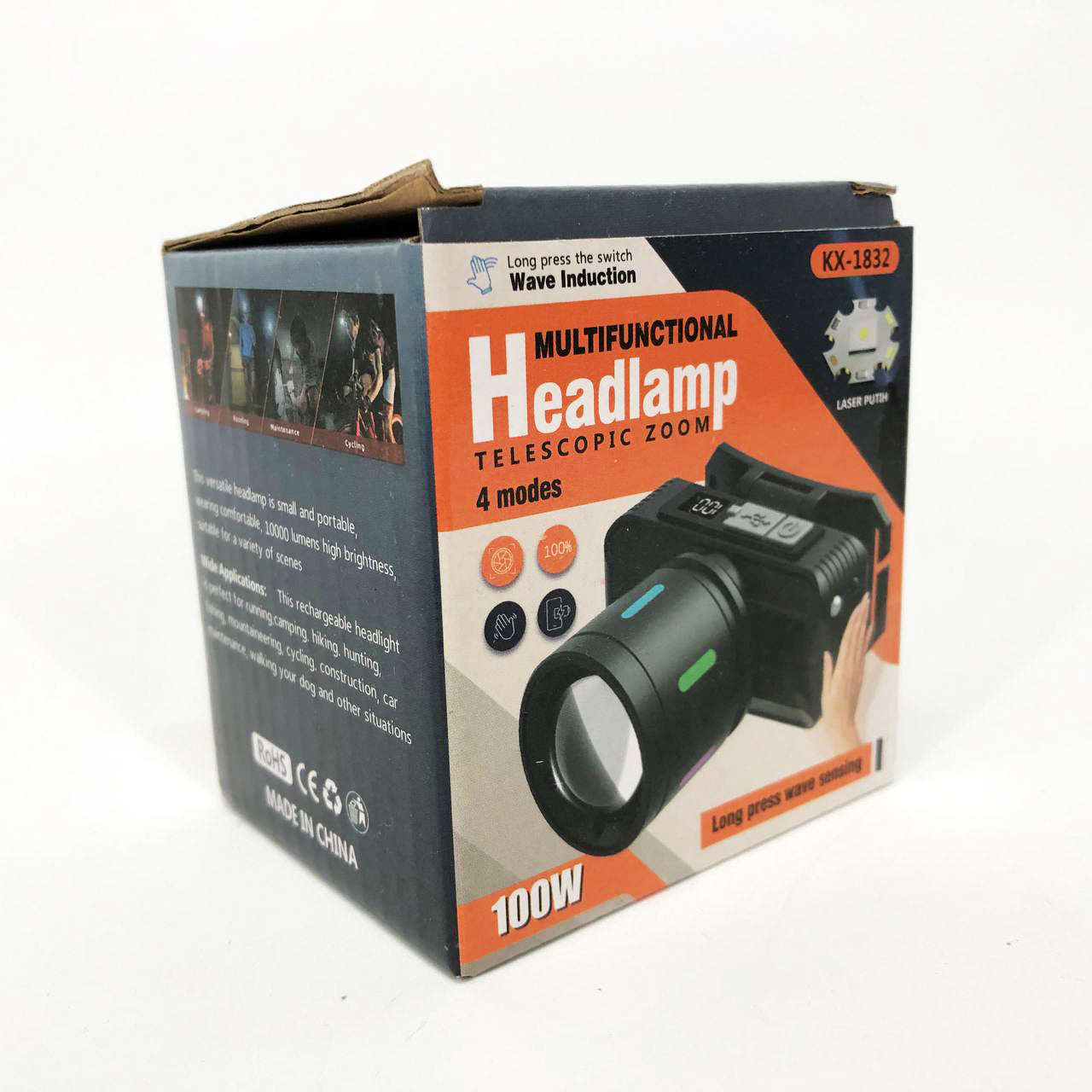 Фонарь налобный KX-1832-TG, Мощный фонарь для рыбалки, Фонарик на голову для домашних работ