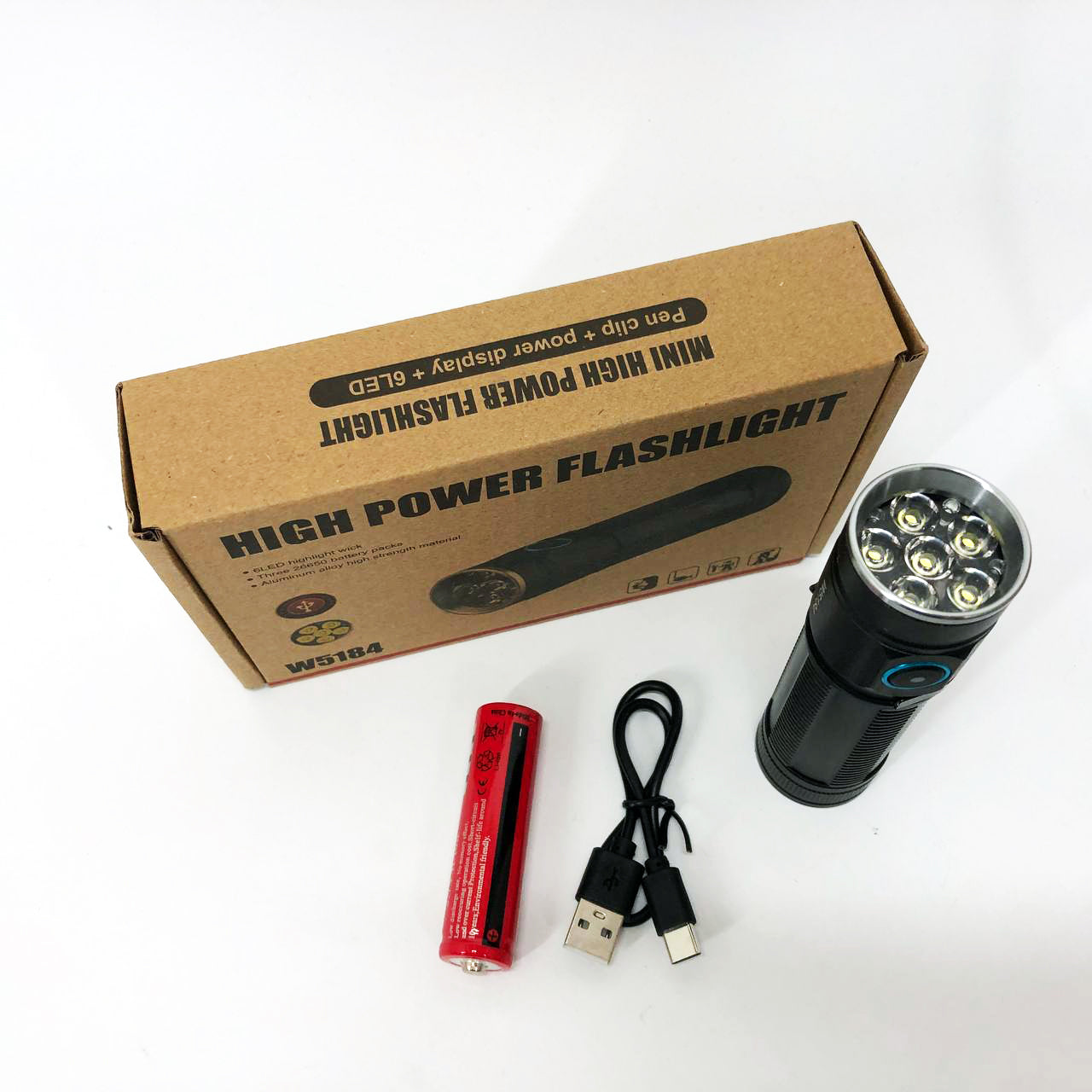 Ручний ліхтарик W5184-6XHP360, Супер яскравий ліхтарик, Суперпотужний пошуковий ручний ліхтар тактичний