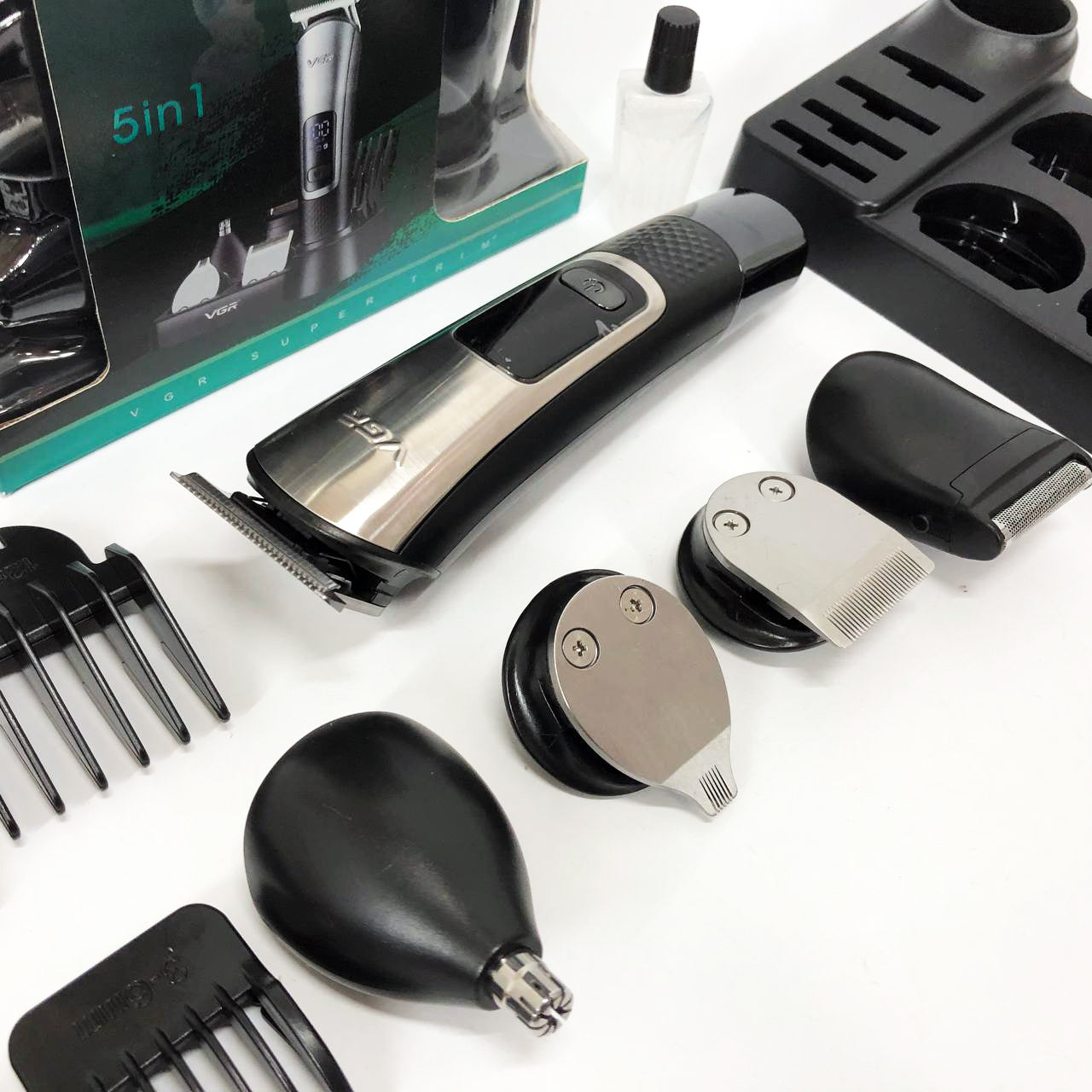 Набор для стрижки VGR 5 в 1 V-111, 9 насадок, Аккумуляторный универсальный триммер для стрижки