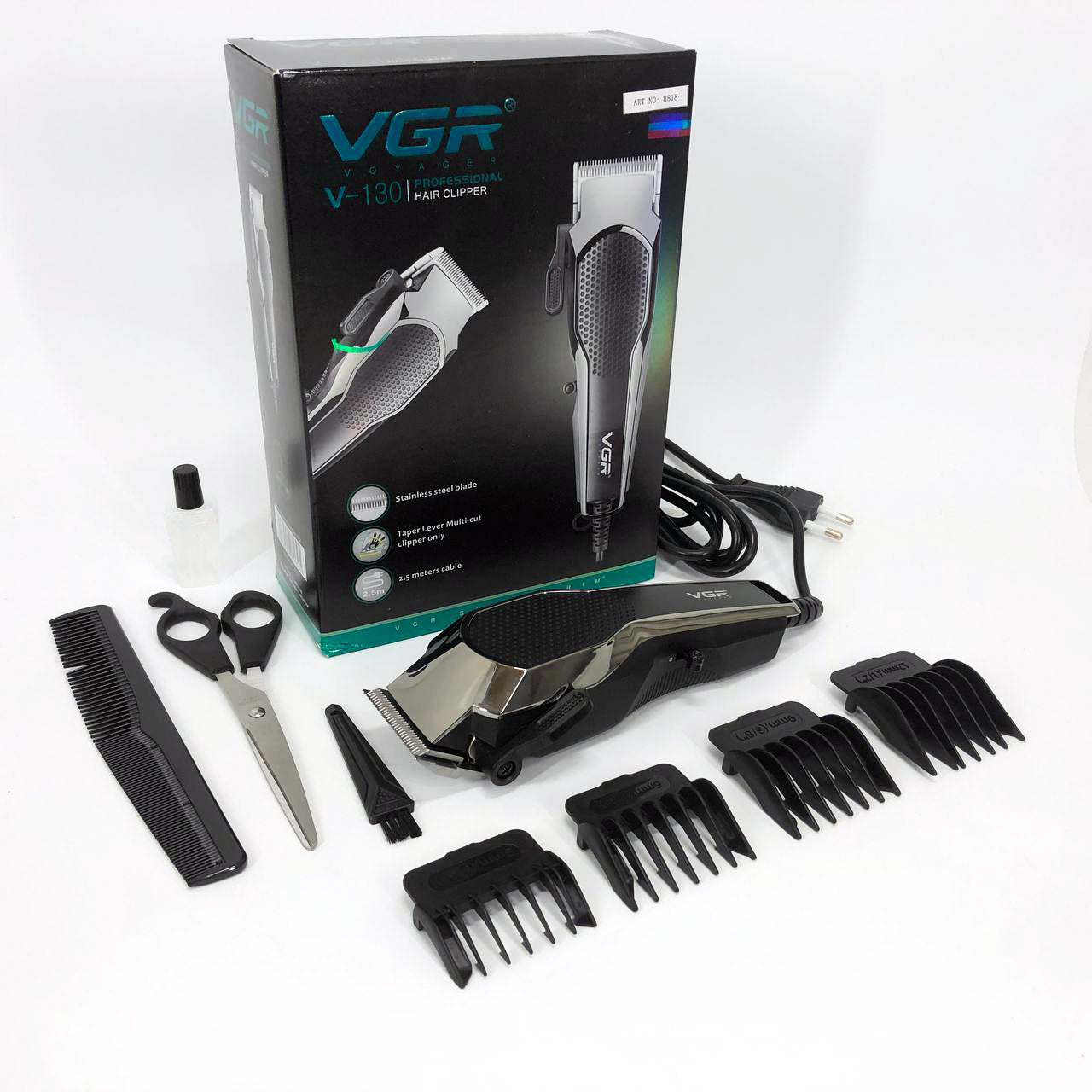 Машинка для стрижки VGR V-130 проводная профессиональная с насадками для окантовки триммер для волос