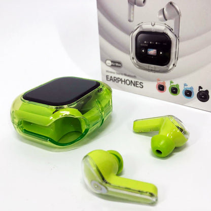 Беспроводные вакуумные наушники TWS с LED дисплеем, влагозащита IPx4 Bluetooth 5.4 с кейсом. Цвет: зеленый